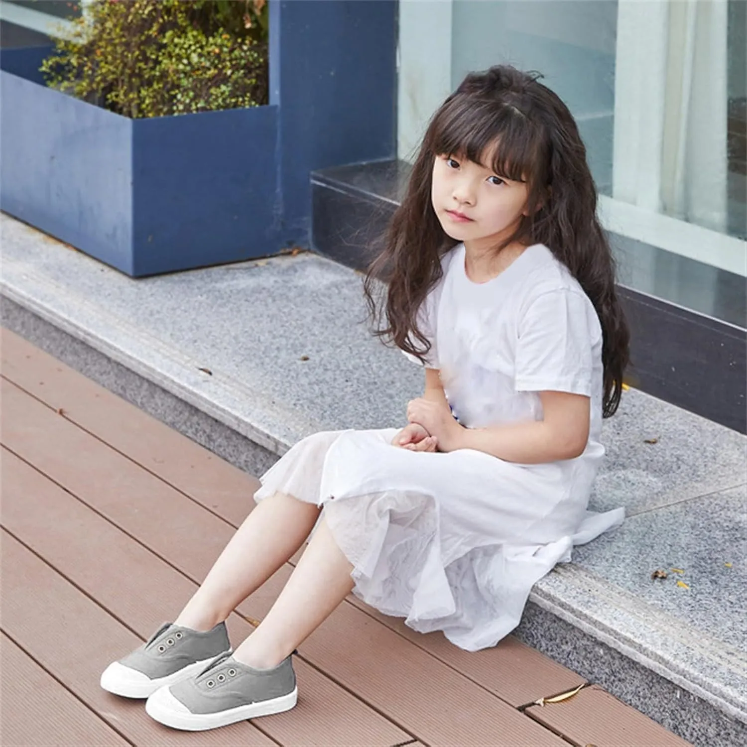 1 to 9 Years Boy Girl Slip On Canvas Sneaker, Kids Low Top Casual Fashion Shoes, Comfy Lace-Up Walking Shoes