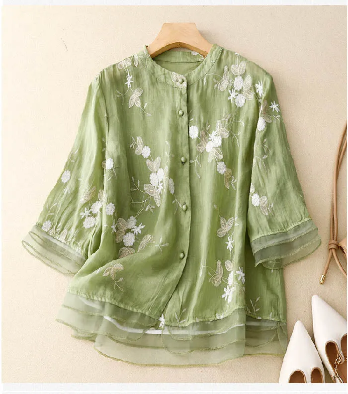 Amelia | Embroidered Linen Shirt