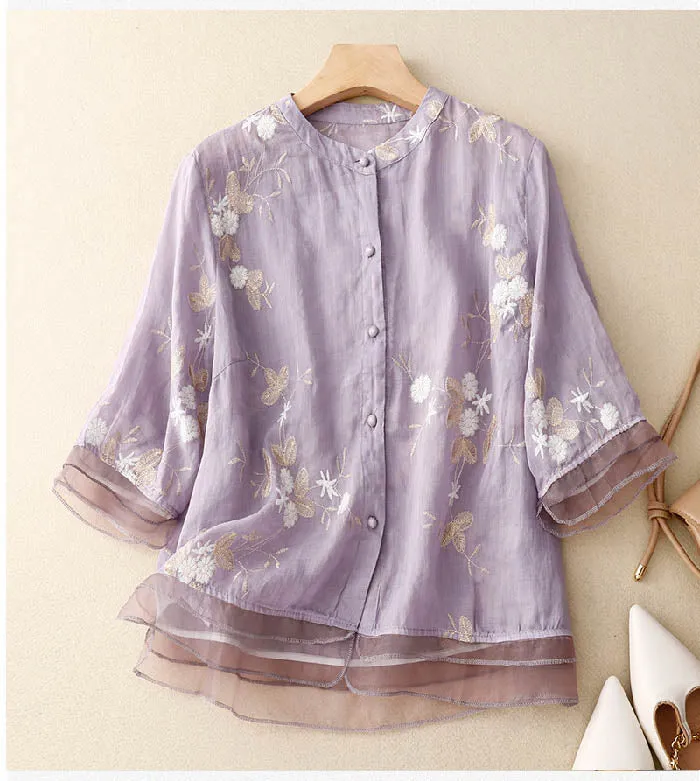 Amelia | Embroidered Linen Shirt