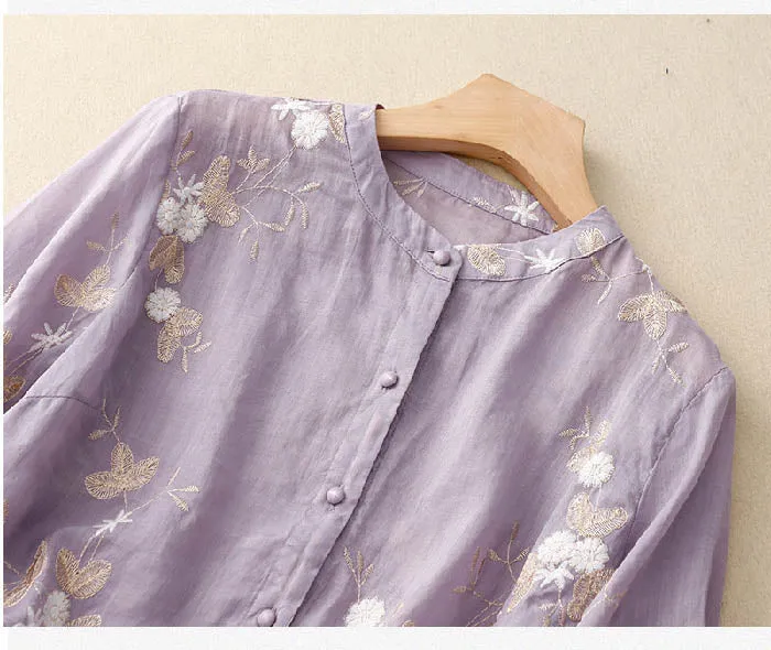 Amelia | Embroidered Linen Shirt