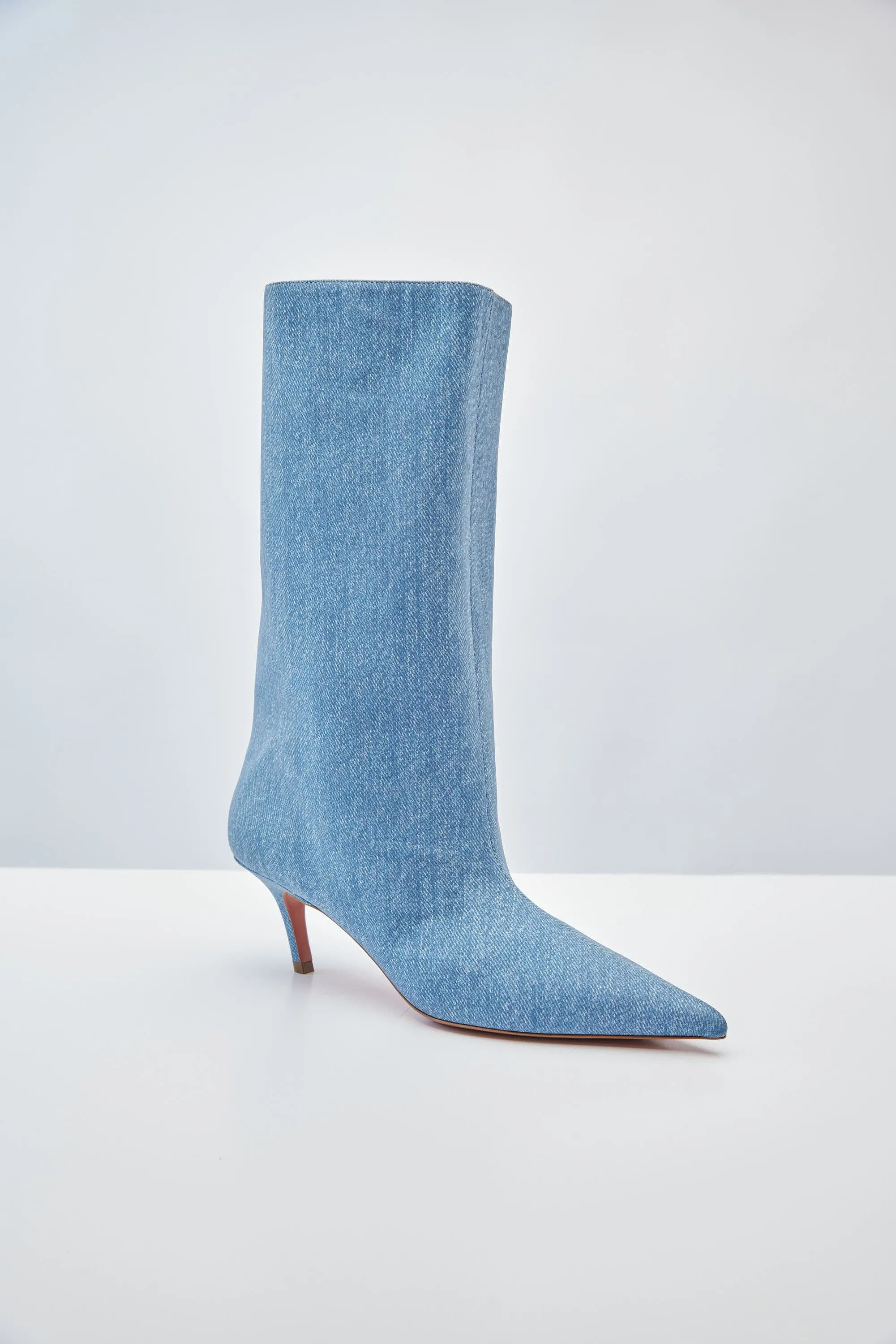 Amina Muaddi Fiona Boot in Suede Denim