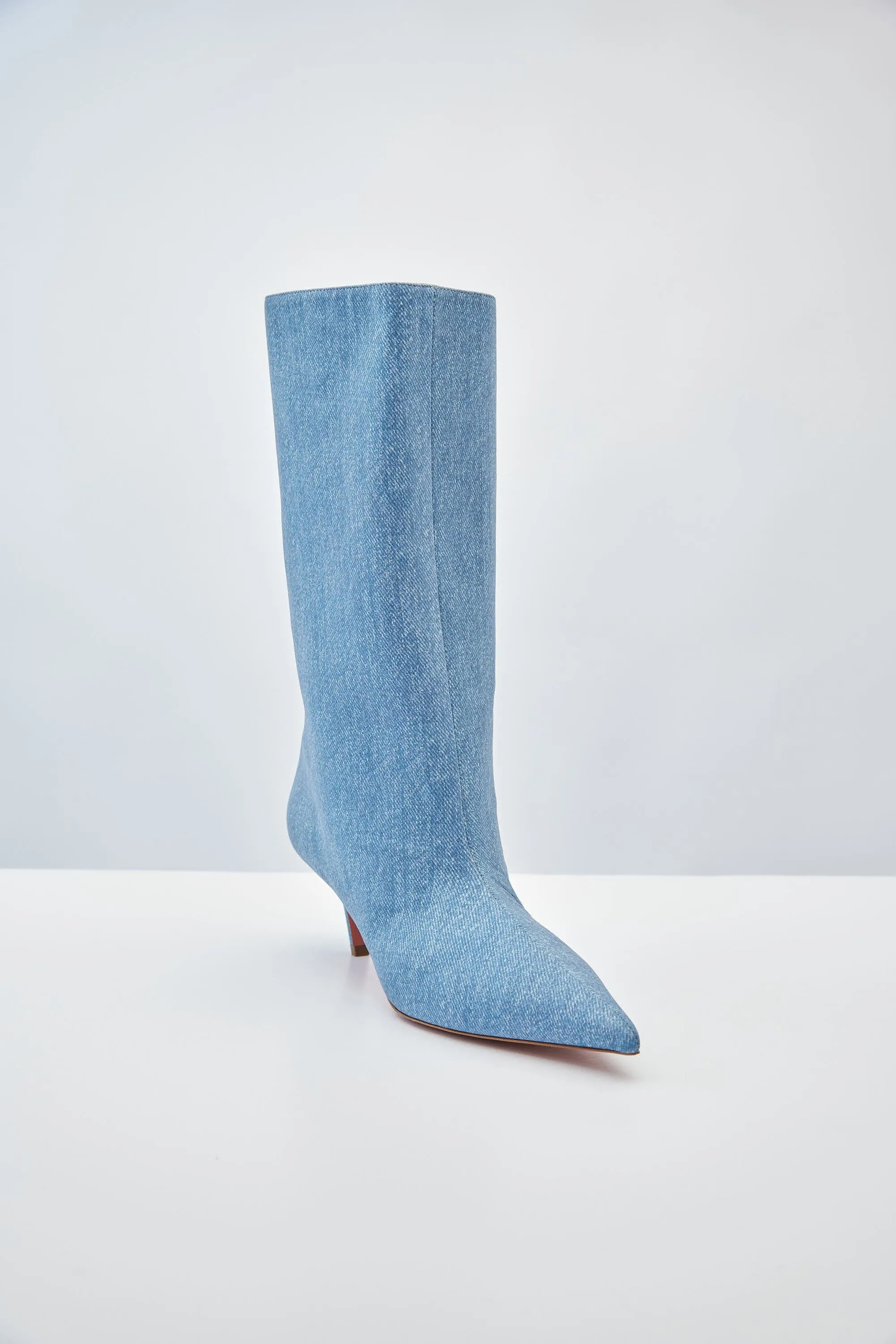 Amina Muaddi Fiona Boot in Suede Denim