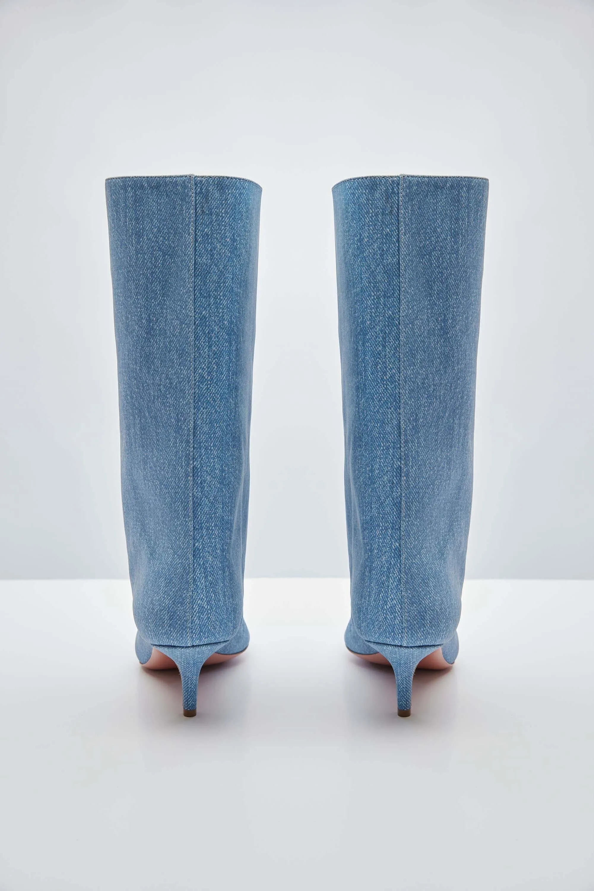 Amina Muaddi Fiona Boot in Suede Denim