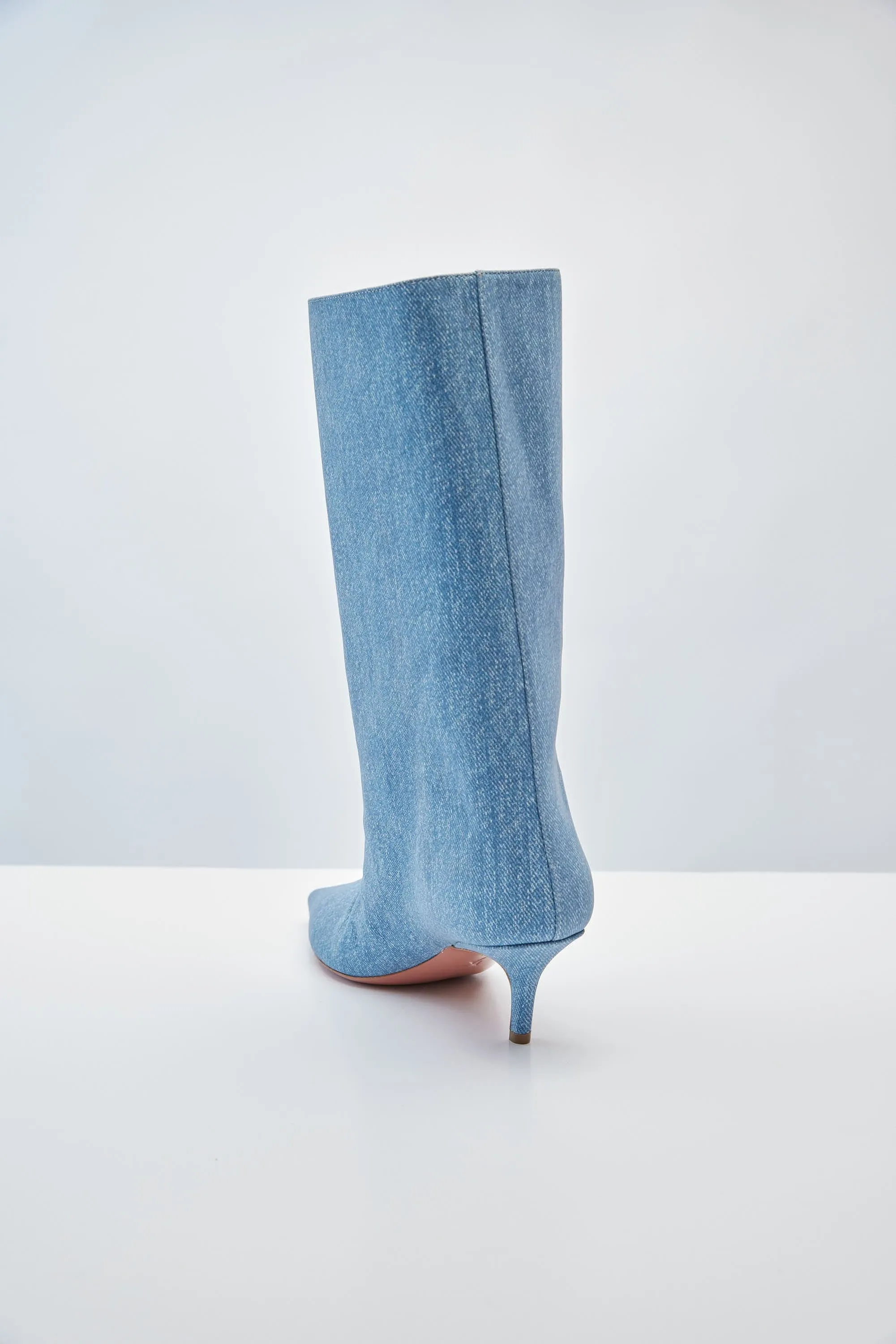 Amina Muaddi Fiona Boot in Suede Denim