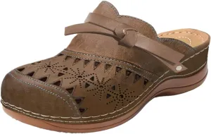 Clogs for Women Arch Support Anti-Slip Sandals Hollow Out Closed Toe Slippers Casual Summer Wedge Sandals Casual Outdoor Beach Slippers