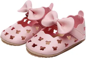 Infant Girls Hollow Out Bowknot Dress Shoes Lightweight Breathable Non-Slip Soft Sole Flat Mary Jane Walking Shoes