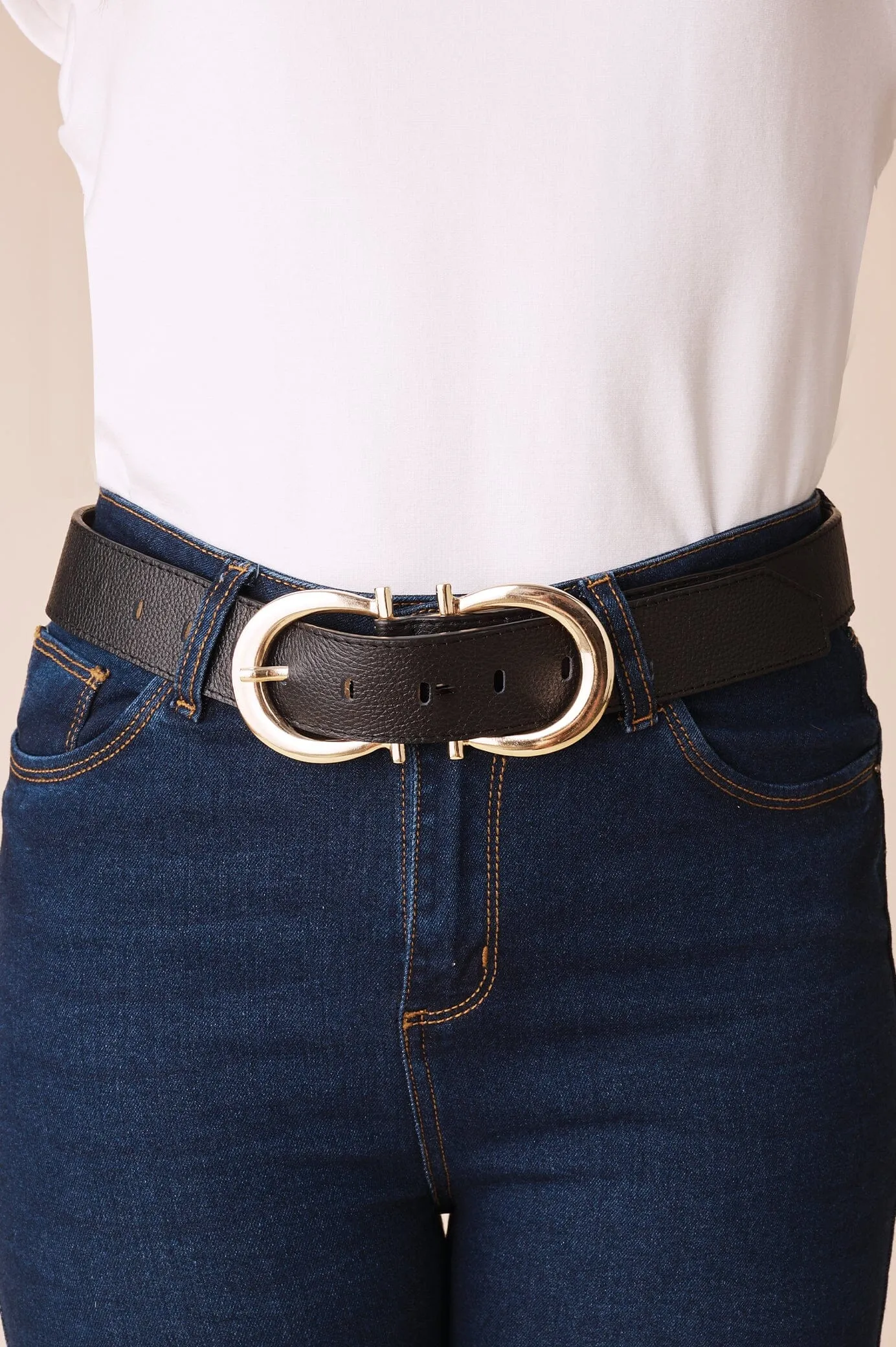 Ivy Double Buckle Belt Black Soft Leather