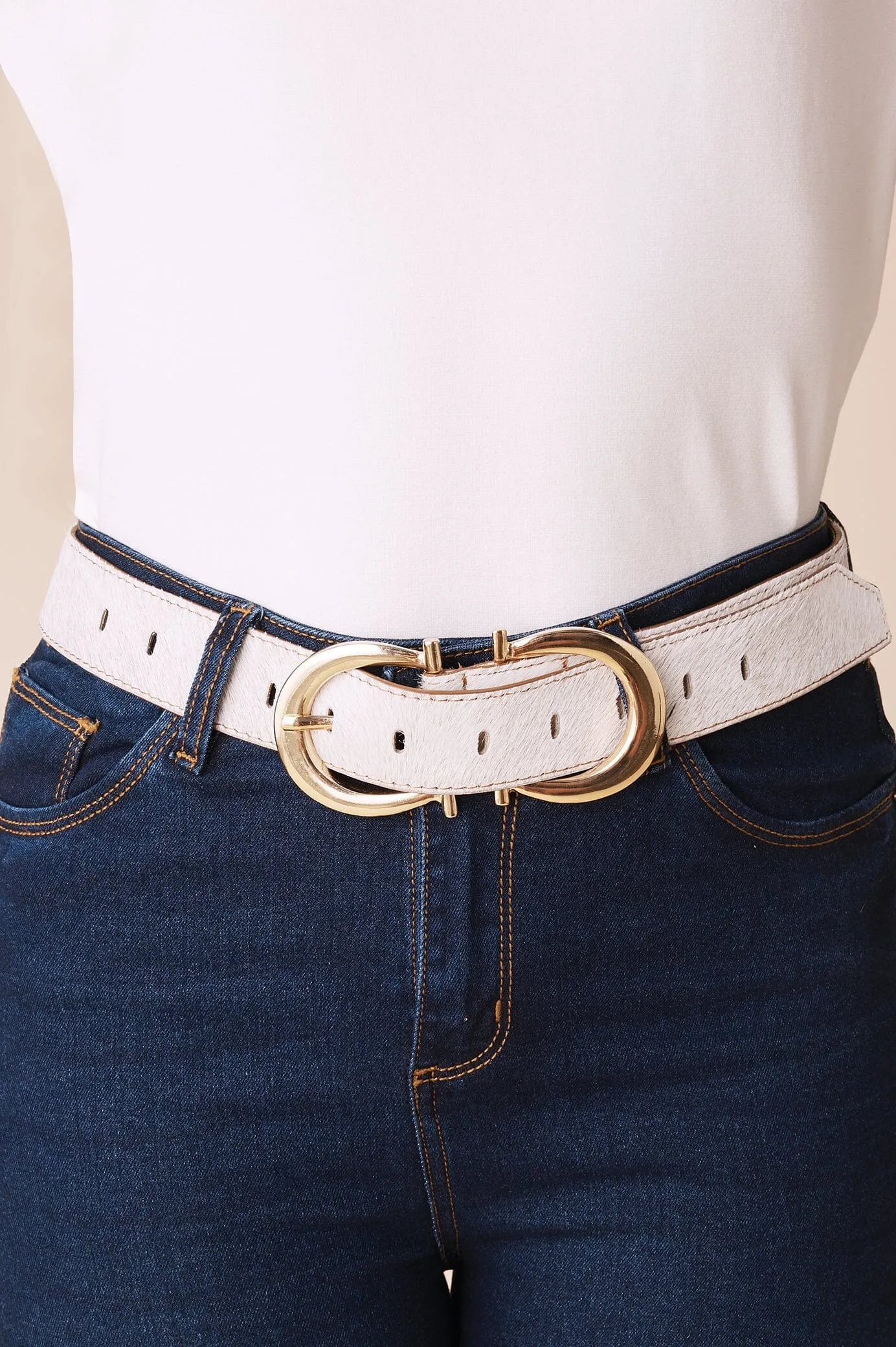 Ivy Double Buckle Belt Natural Cowhide