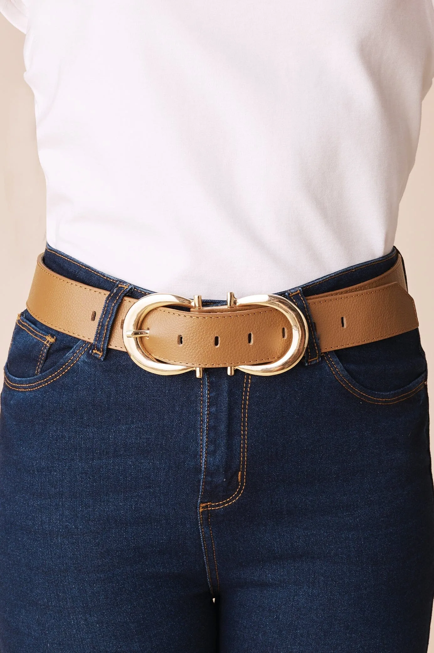 Ivy Double Buckle Belt Tan Soft Leather