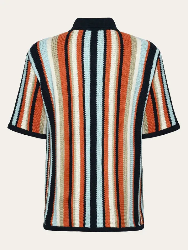 Loose Short Sleeve Striped Knitted Shirt - Regenerative Organic Certified - GOTS/Vegan (Blue Stripe)