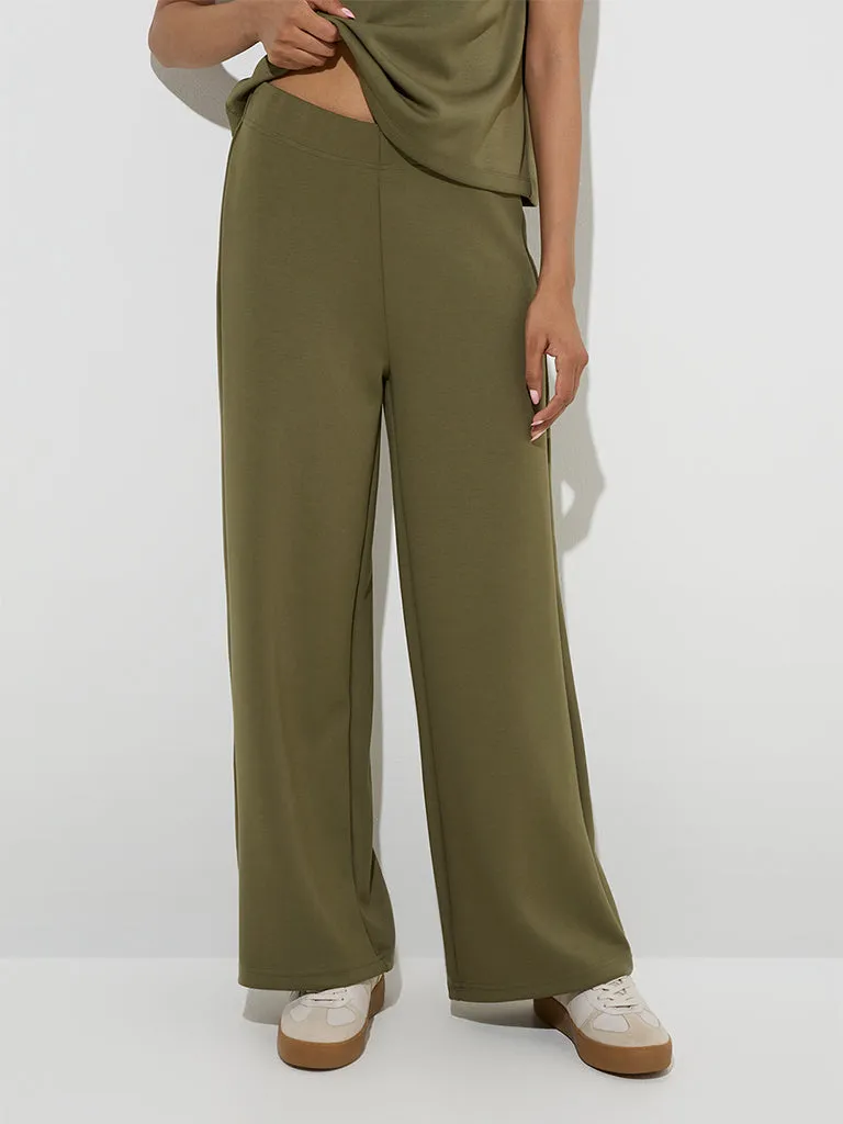 LOV Olive Solid High-Rise Pants
