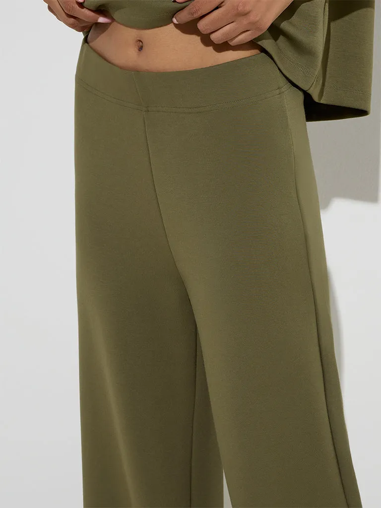 LOV Olive Solid High-Rise Pants