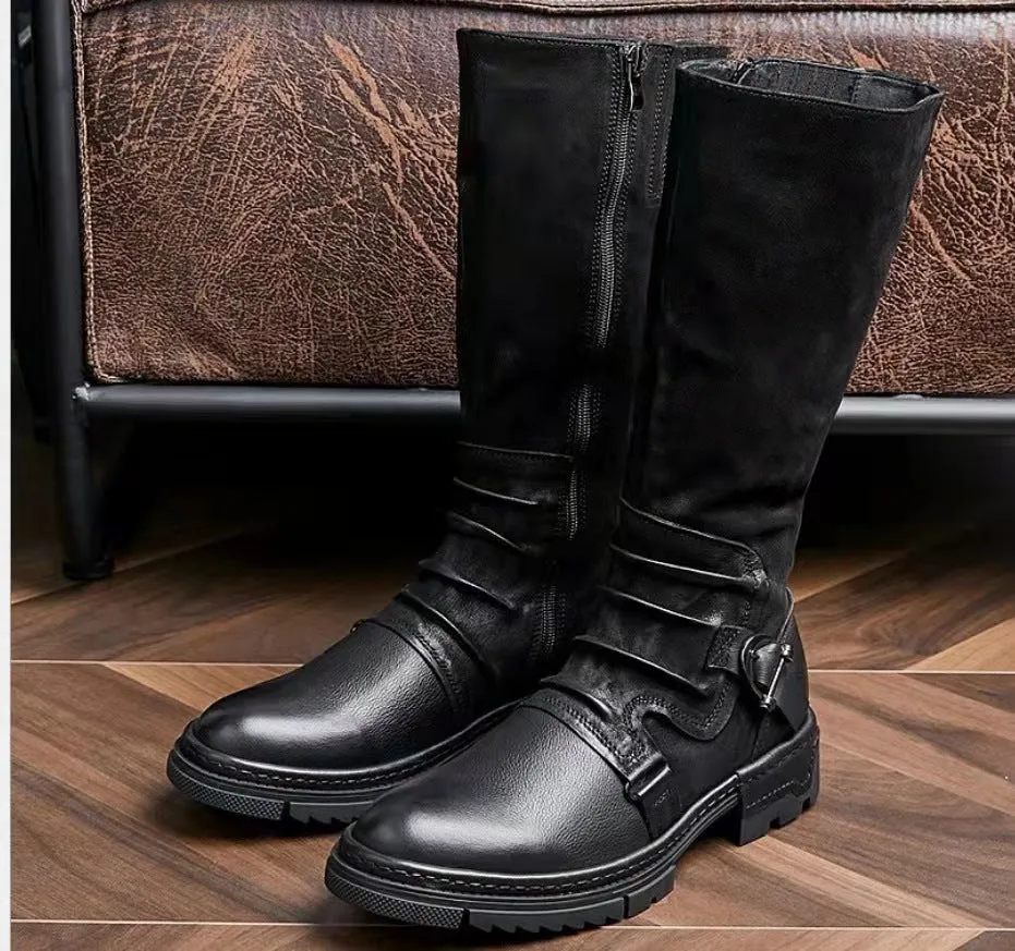 Men's motorcycle boots Low heels biker boots with buckle
