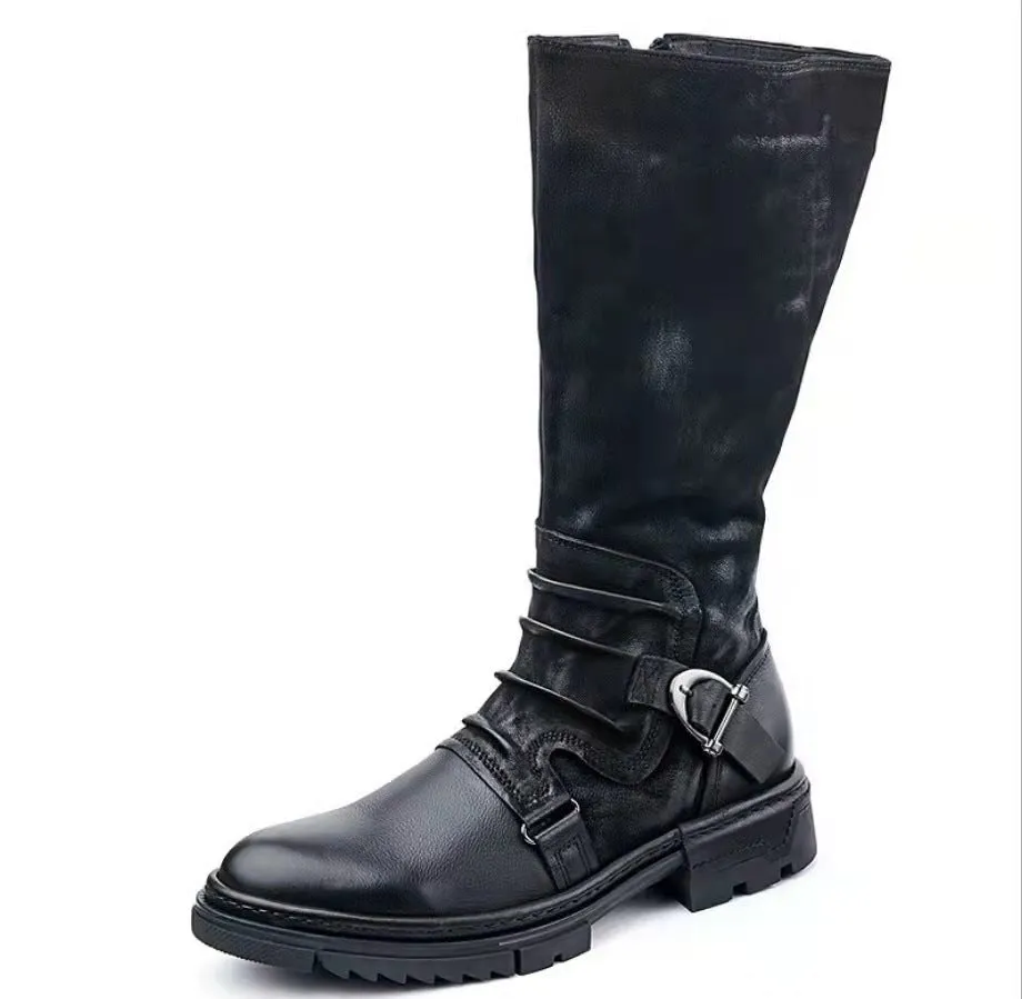 Men's motorcycle boots Low heels biker boots with buckle