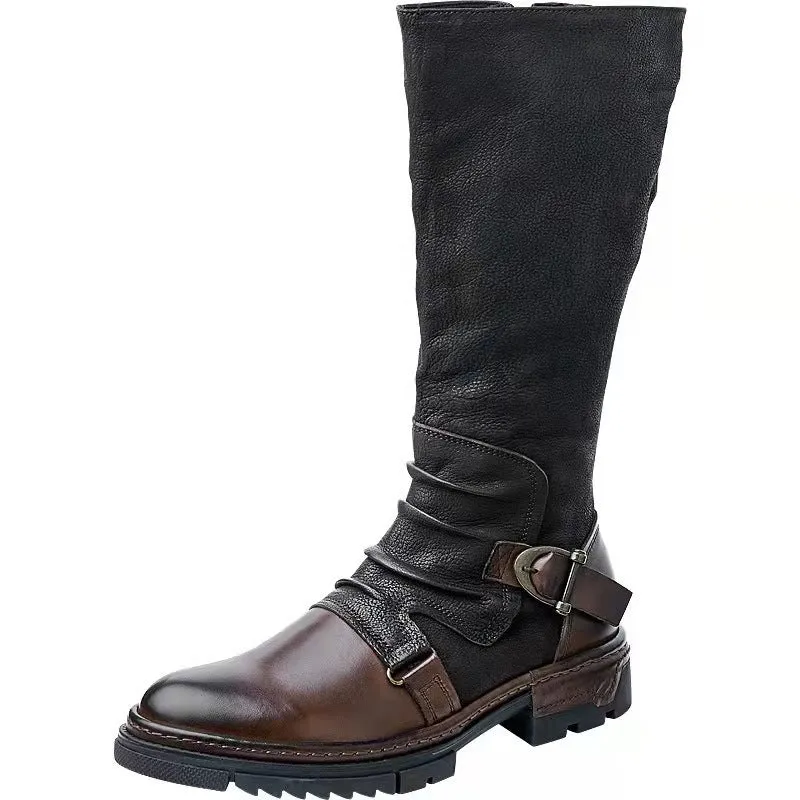 Men's motorcycle boots Low heels biker boots with buckle