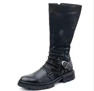 Men's motorcycle boots Low heels biker boots with buckle