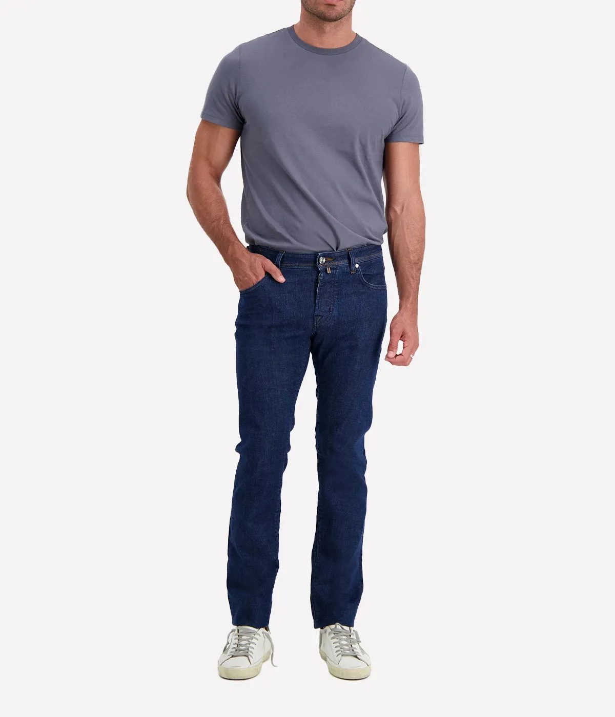Nick 5 Pocket Slim Fit Jean in Dark Blue on Blue
