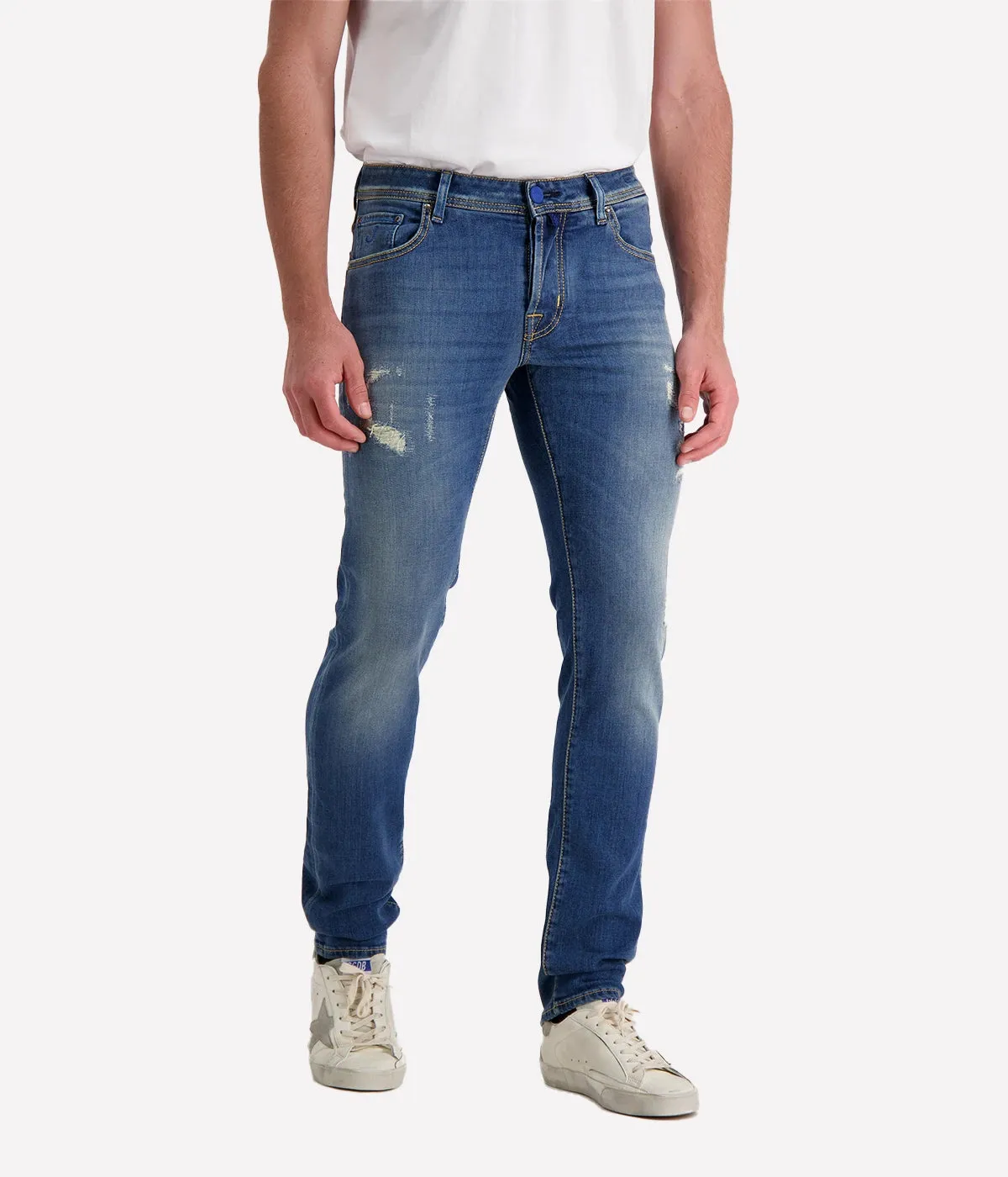 Nick 5 Pocket Slim Fit Jean in Dark Blue Textured Black