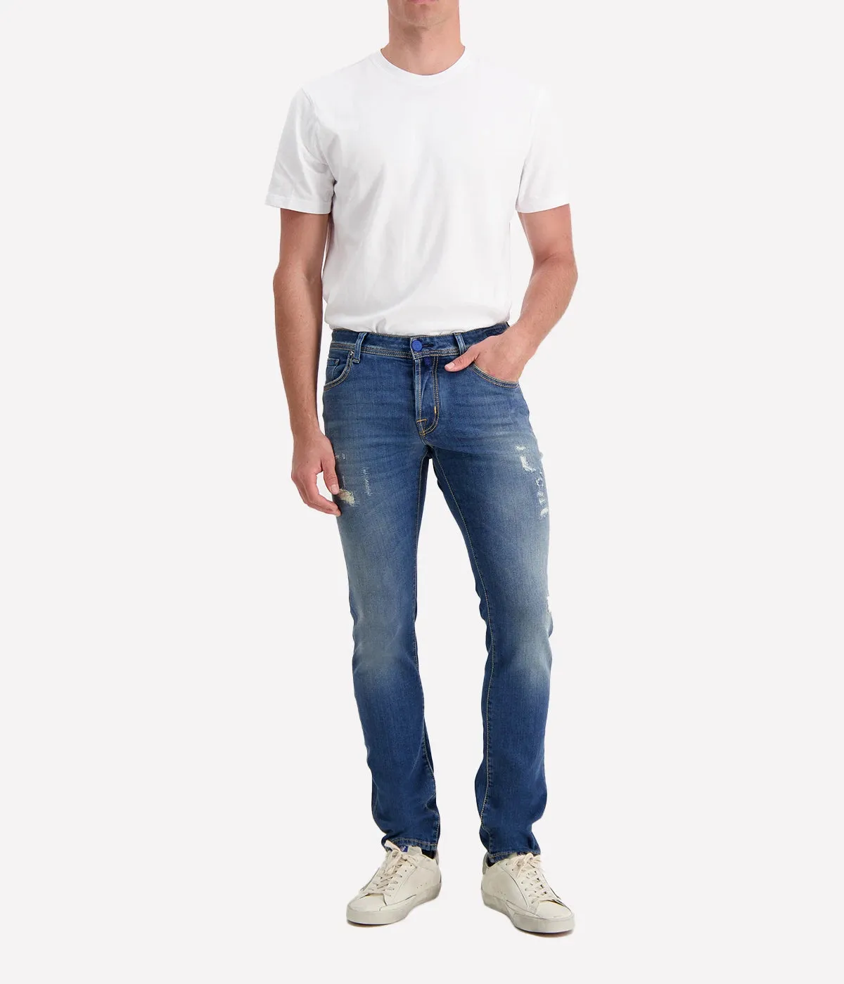 Nick 5 Pocket Slim Fit Jean in Dark Blue Textured Black