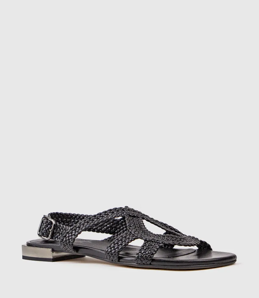 SATINE Woven Sandal with Metal Heel in Black