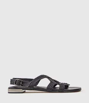 SATINE Woven Sandal with Metal Heel in Black