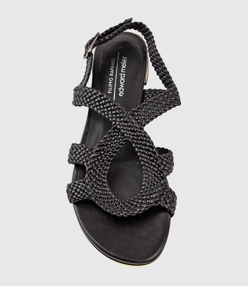 SATINE Woven Sandal with Metal Heel in Black