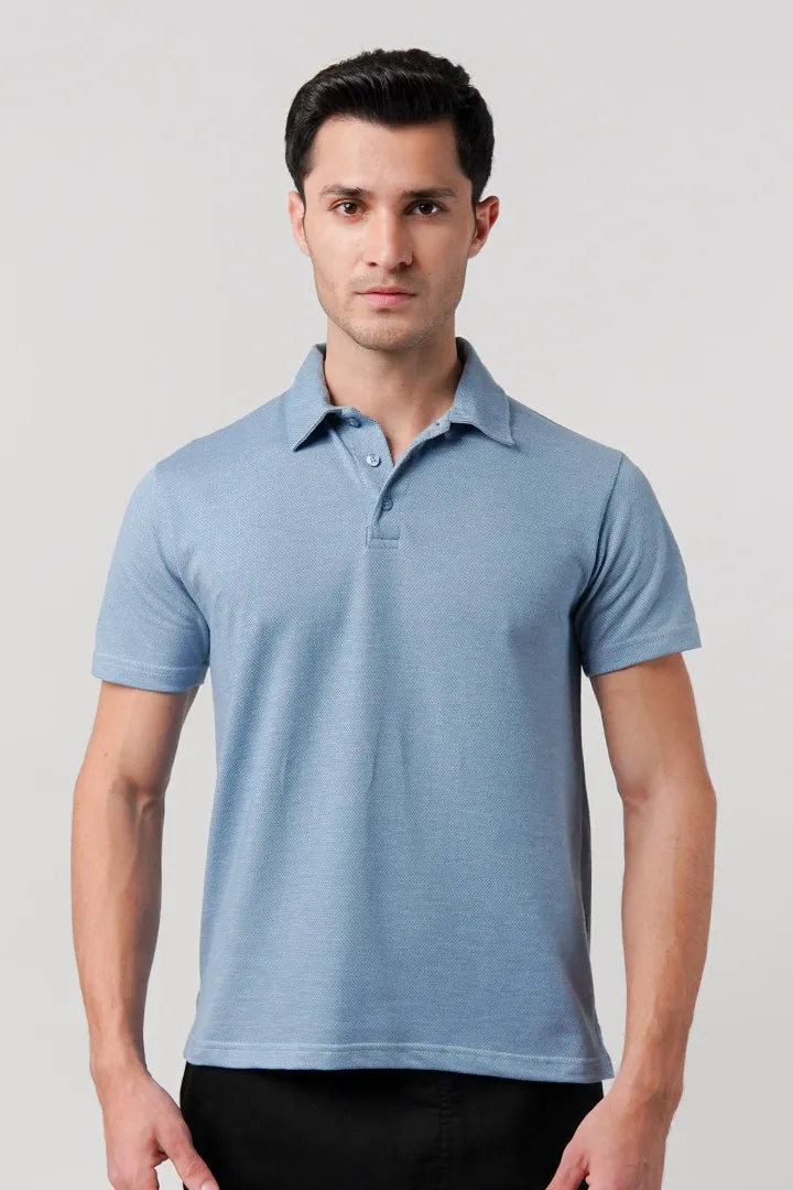 Textured Polo Shirt - Ocean Blue
