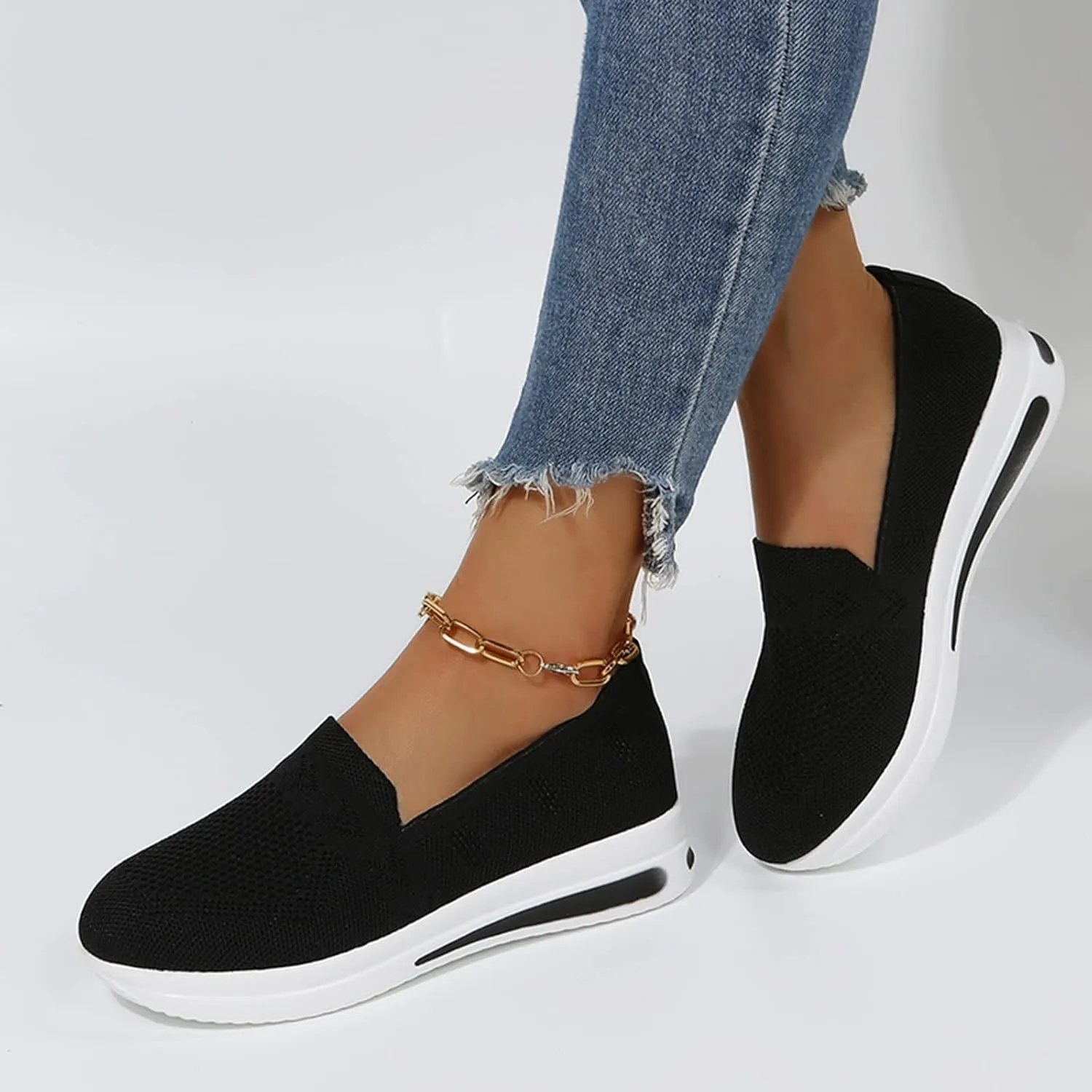 Women's Orthopedic Breathable Shoes Woven Wide Arch Support Slip-On Orthowalk Sneakers Casual Walking Anti-Skid Sports Shoes