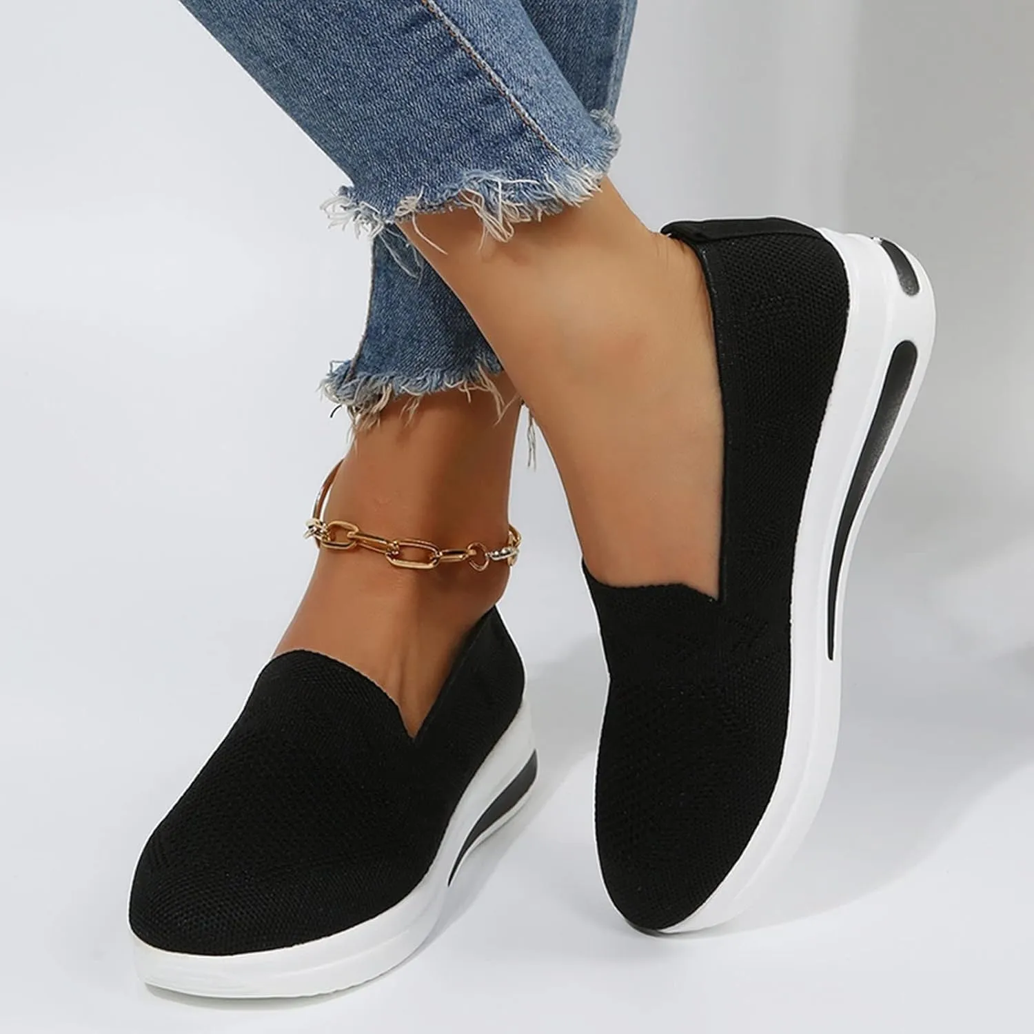 Women's Orthopedic Breathable Shoes Woven Wide Arch Support Slip-On Orthowalk Sneakers Casual Walking Anti-Skid Sports Shoes