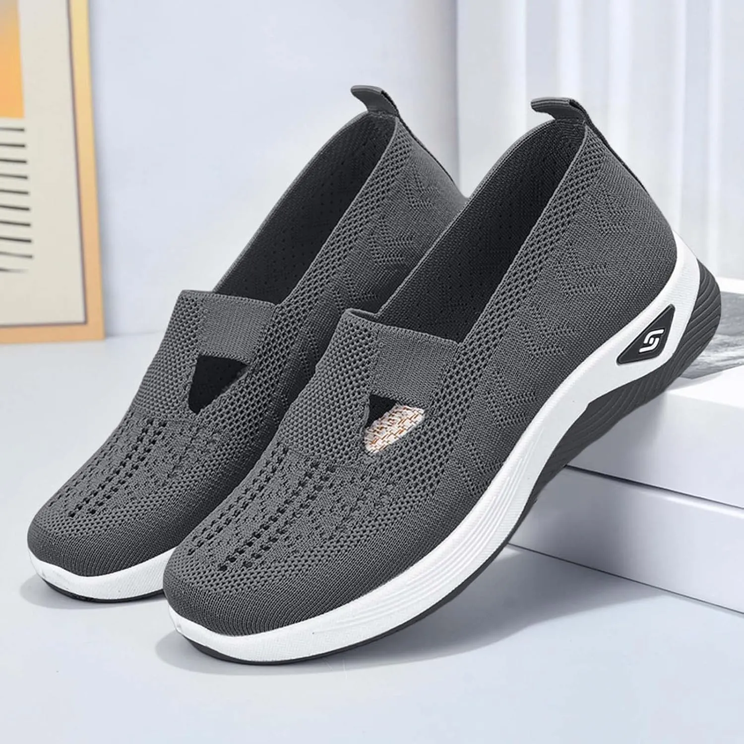 Women's Orthopedic Shoes Woven Wide Arch Support Slip-On Orthowalk Sneakers Casual Breathable Soft Anti-Skid Sports Footwear