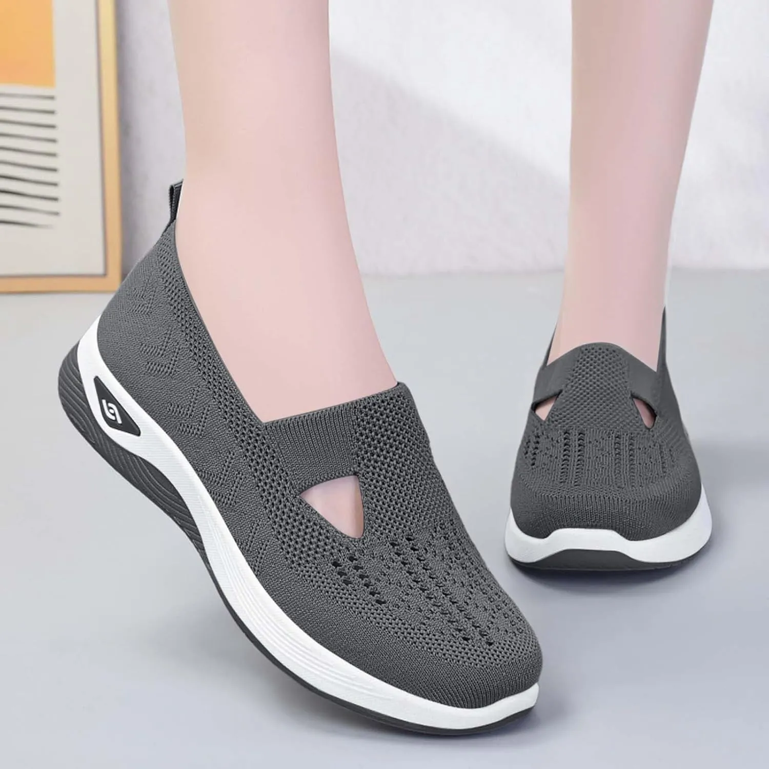 Women's Orthopedic Shoes Woven Wide Arch Support Slip-On Orthowalk Sneakers Casual Breathable Soft Anti-Skid Sports Footwear