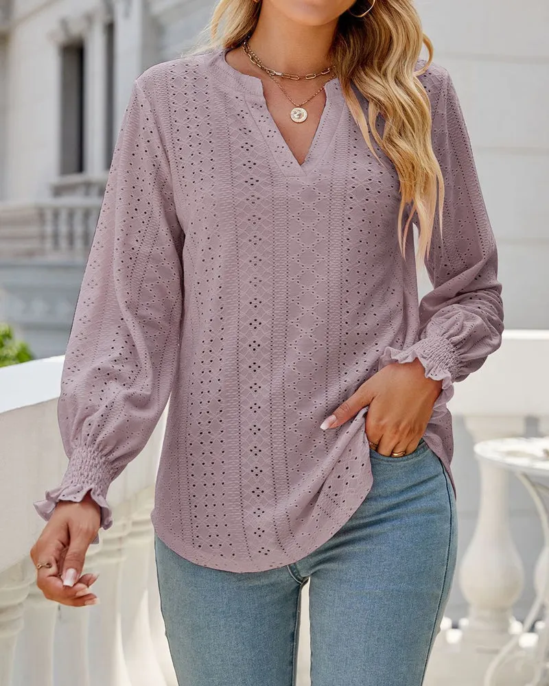 Xandra | Blouse with Hollow-Out and Ruffle Details