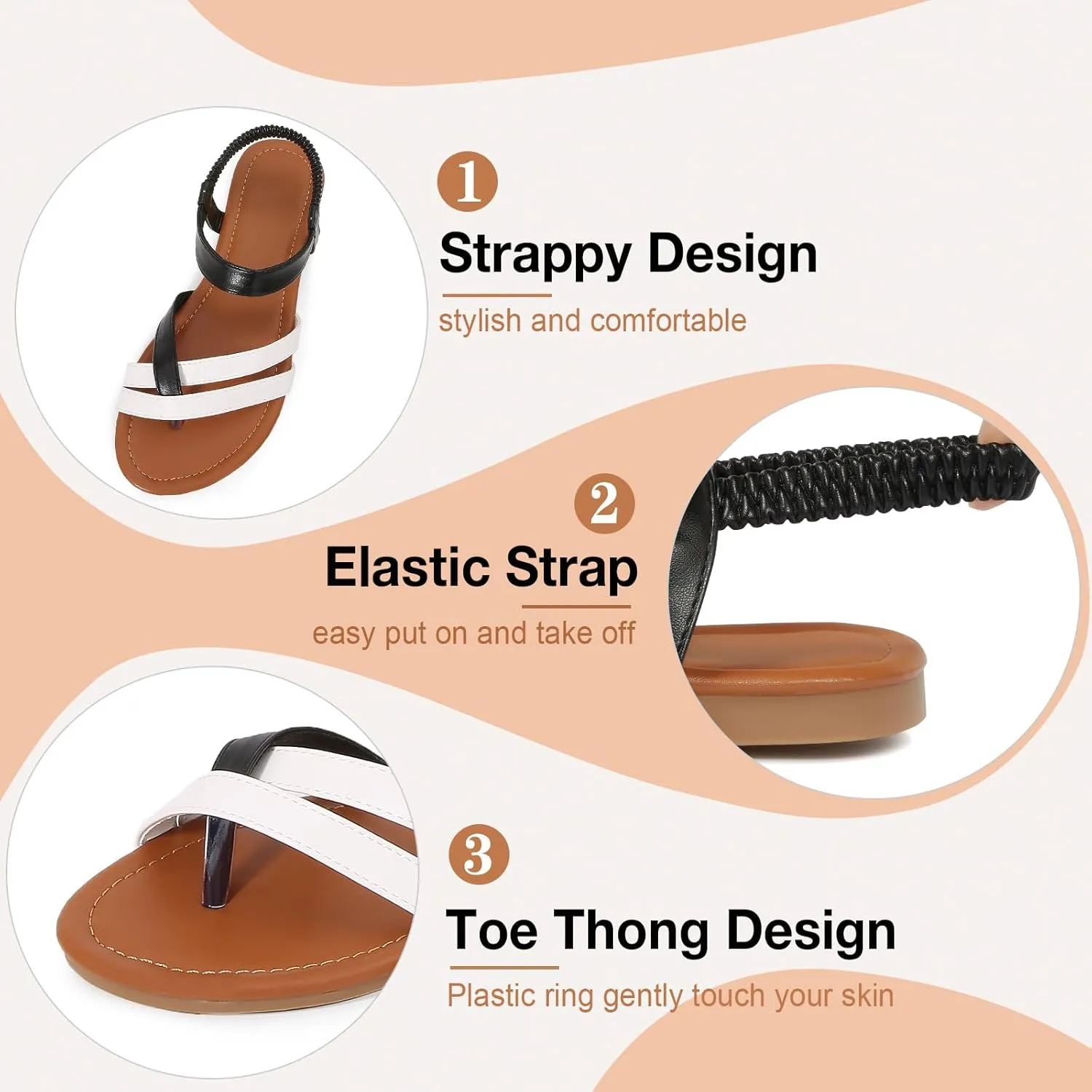 zeetoo Women Sandals Summer Comfortable Sandals Flat Casual Strappy Sandals Beach Walking Thong Sandals for Women Dressy